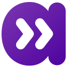 Logo de adelantos, una letra 'a' minúscula en color violeta con dos flechas blancas de tipo 'chevron' apuntando hacia la derecha